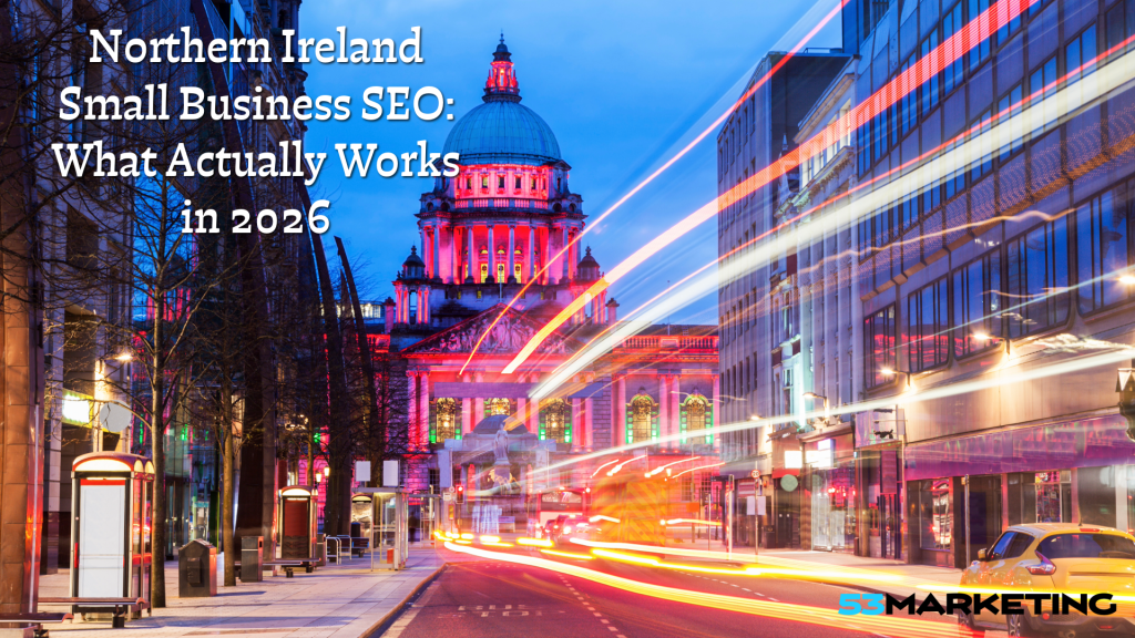 Belfast City Hall at night with traffic light trails - Northern Ireland small business SEO guide
